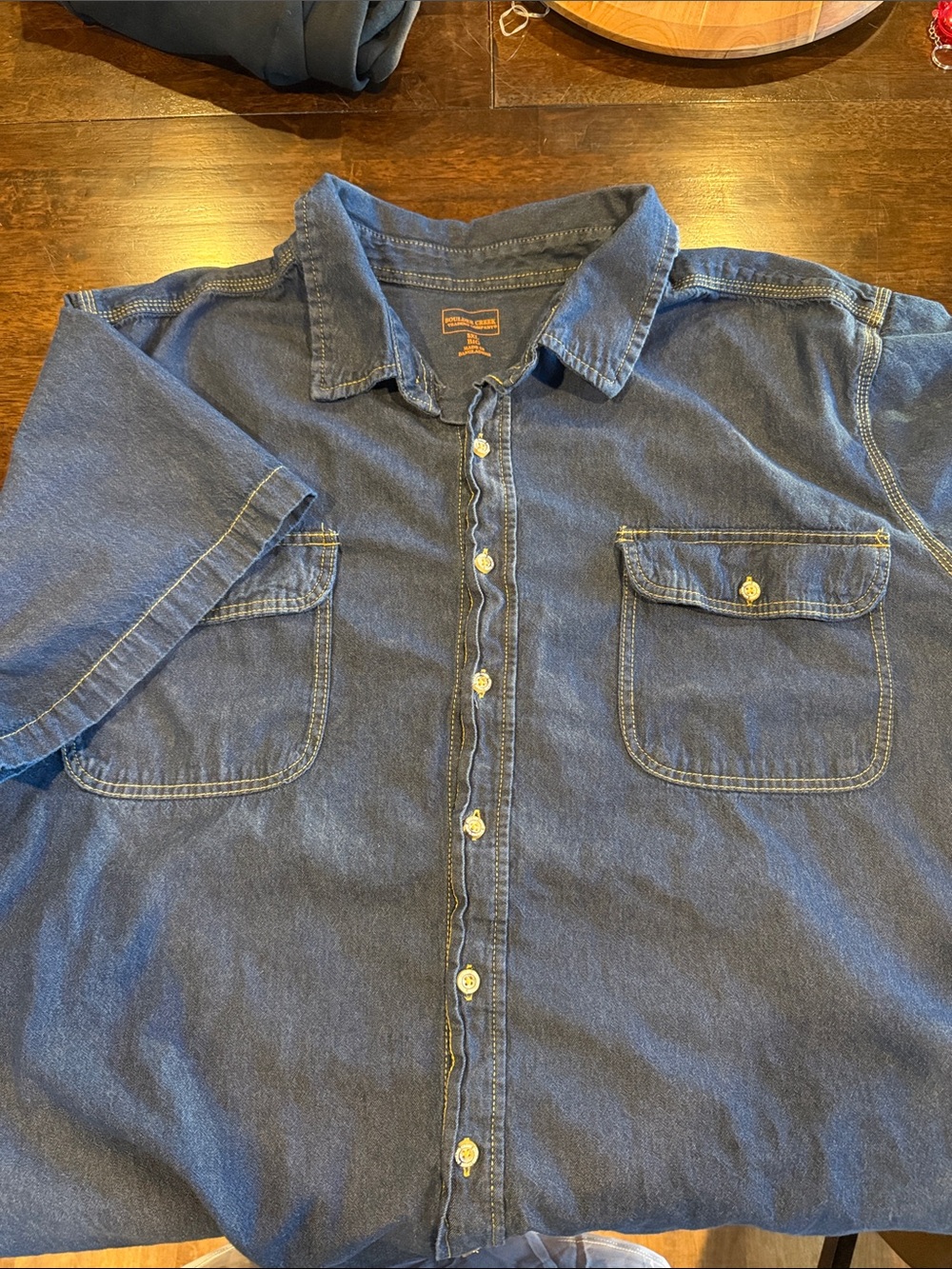 Casual Short-Sleeve Indigo Button-Down Work Shirt